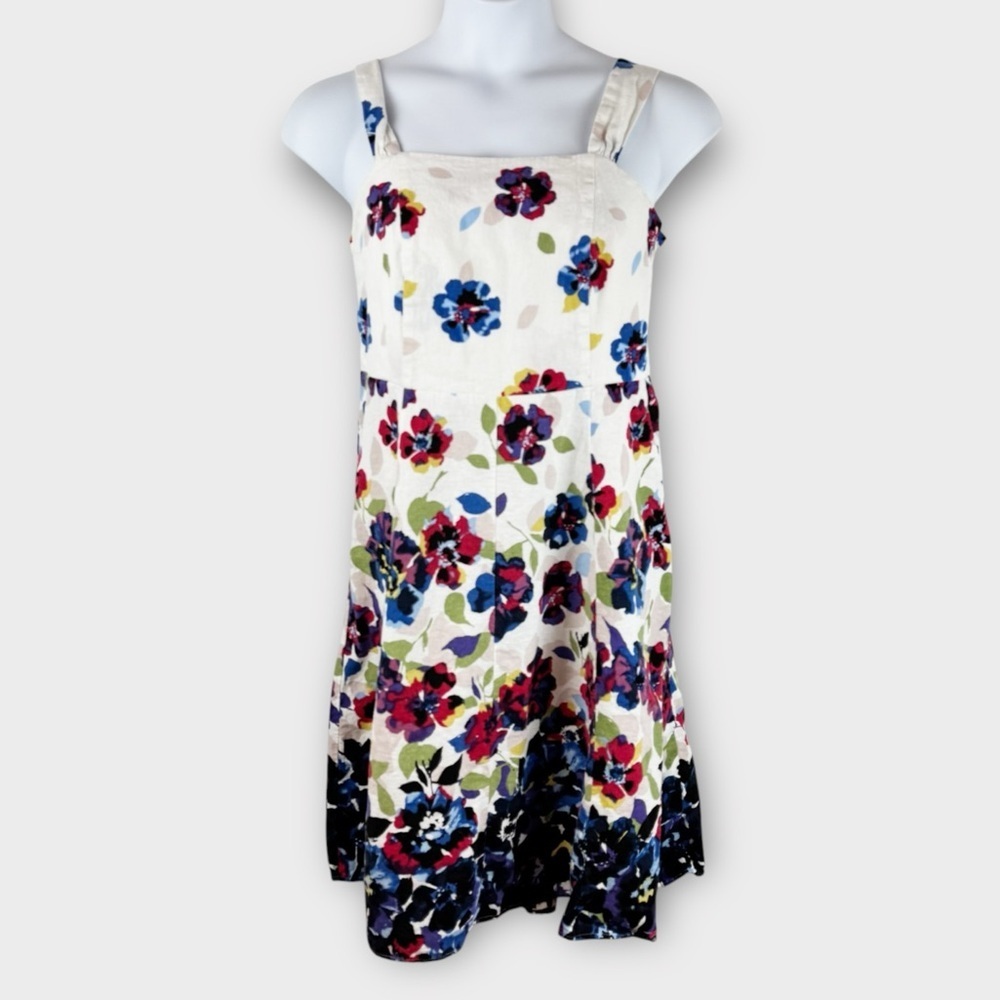 Lane Bryant Cream Floral Linen Fit and Flare Smocked Back Midi Dress Size 14